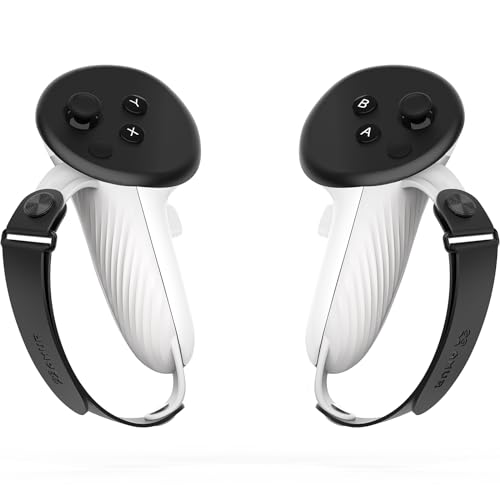 AMVR Controller Grips Compatible with Meta/Oculus Quest 3, Silicone Accessories Non-Slip Handle Cover, Adjustable Soft Hand Strap Fits Small and Medium Hands (Not Fit Official Charging Dock Battery)