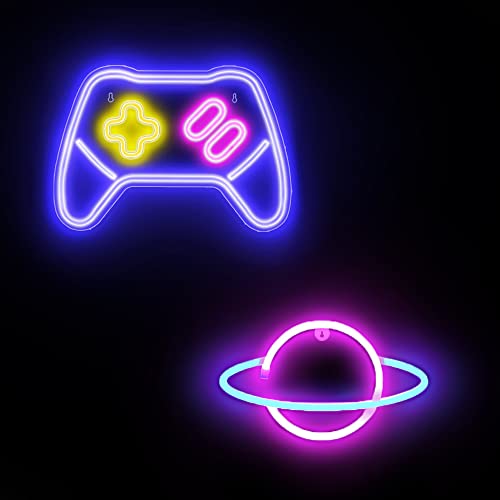 Lumoonosity Blue Pink Planet Neon Sign Blue Controller Gaming Light