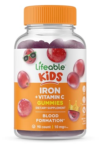 Lifeable Iron for Kids – with Vitamin C – 10 mg – Great Tasting Natural Flavor Gummy Supplement – Gluten Free Vegetarian GMO-Free Chewable – for Iron Deficiency – for Children – 90 Gummies