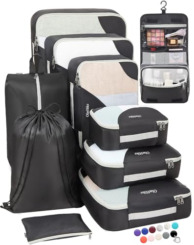 ALL INCLUDED 10 Set Sturdy Packing Cubes for Suitcases,OlarHike Travel Essentials,UPGRADED Anti-Tear Stitching, NEW Improved Luggage Packing Organizers for Travel Accessories(Black)