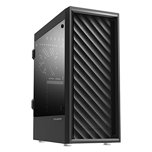 Zalman T7 Compact Mid-Tower PC Case - 2 x 120mm Fans Preinstalled - Patterned Mesh Design - Tinted Acrylic Side Panel - USB 3.0, Black