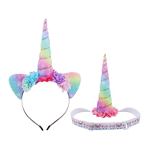 Lanmerry Unicorn Headband for Girls Unicorn Horn Hairbands Cosplay Birthday Party Cat Ear Head Bands Halloween Christmas Hair Accessory Bubble Rainbow