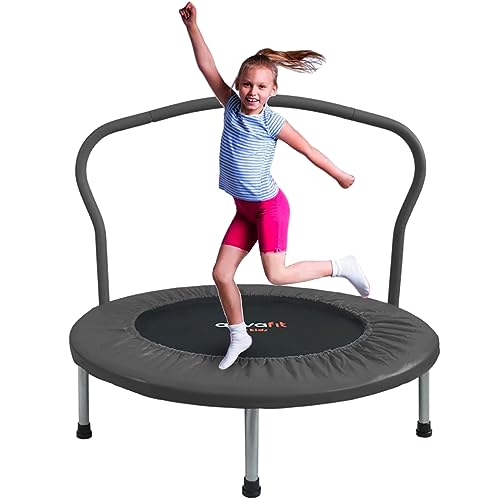 Ativafit Fitness Trampoline for Kids Foldable Mini Trampoline with Adjustable Foam Handle Workout Indoor Outdoor Home Use Black