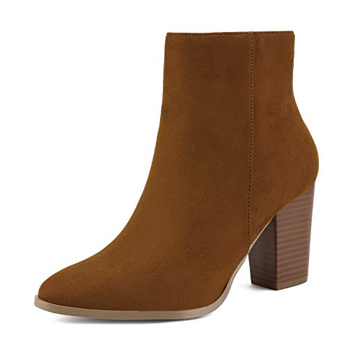 DREAM PAIRS Women's Tan Suede Chunky Block Heel Ankle Booties Size 7 B(M) US Anita
