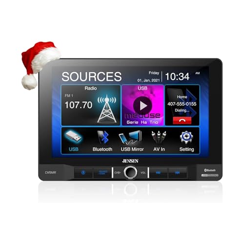 JENSEN CM9MIR 9-inch Media Touch Screen Single DIN Car Stereo Radio, USB Screen Mirroring for Apple and Android Devices, Push to Talk Assistant, Built-in Bluetooth, Backup Camera Input