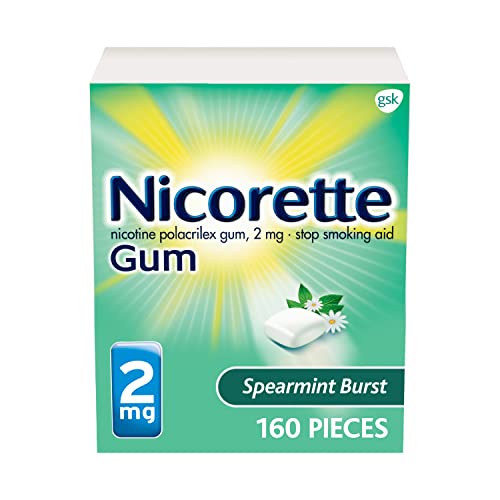 Nicorette Coated 2mg Nicotine Gum to Quit Smoking - Spearmint Burst Flavored Stop Smoking Aid - 160 Count