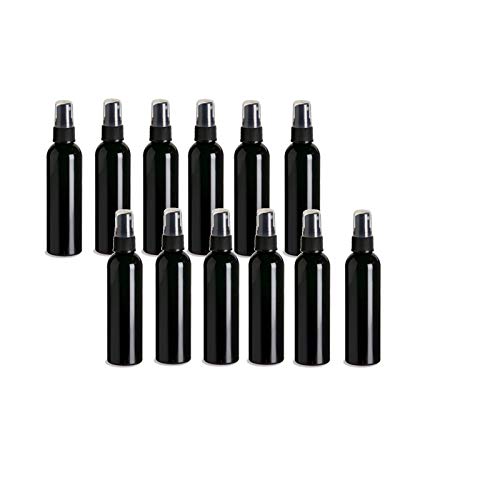 Natural Farms 4oz Black Plastic Spray Bottles -12 Pack Empty Spray Bottle Refillable Containers - Essential Oils - Hair - Aromatherapy | Fine Mist Sprayers with Dust Caps - Made in the USA