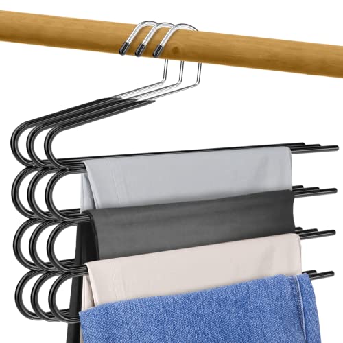 Pants Hangers | Multi Pants Hangers Space Saving- 4 Tier Space Saving Hangers- Metal Hangers for Pants and Jean Hangers, Multi Pant Hangers Non Slip Hangers for Pants Organizer (3)