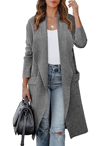 ANRABESS Women's 2023 Fall Casual Long Sleeve Draped Open Front Knit Pockets Long Cardigan Jackets Sweater Comfy Trendy Outfits Winter Coat 580shenhuahui-M Gray