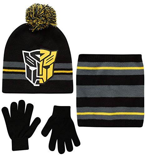 Hasbro Boys' Transformers Winter Hat, Goves, and Gaiter Scarf Three Piece Set, Size Age 4-7, Transformers Yellow/Black'