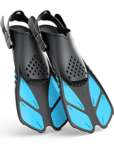 Greatever Snorkel Fins Adjustable Buckles Open Heel Swim Flippers Travel Size Short Swim Fins for Snorkeling Diving Swimming Adult Men Womens