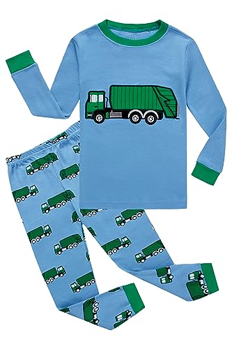 KikizYe Kids Garbage Truck Pajamas Little Boys Long Sleeve Cotton Pjs Toddler Trash Truck Jammies Size 3T