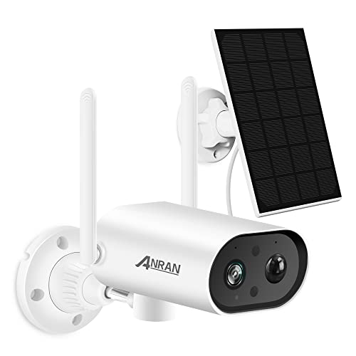 ANRAN Security Cameras Wireless Outdoor with PR 180°, 2K Solar Security Camera Outdoor with Solar Panel, PIR Human Detection, 2-Way Talk, Night Vision, IP65 Waterproof, Work with Alexa, S2 White
