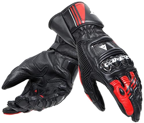 Dainese Druid 4 Mens Leather Motorcycle Gloves Black/Lava Red LG