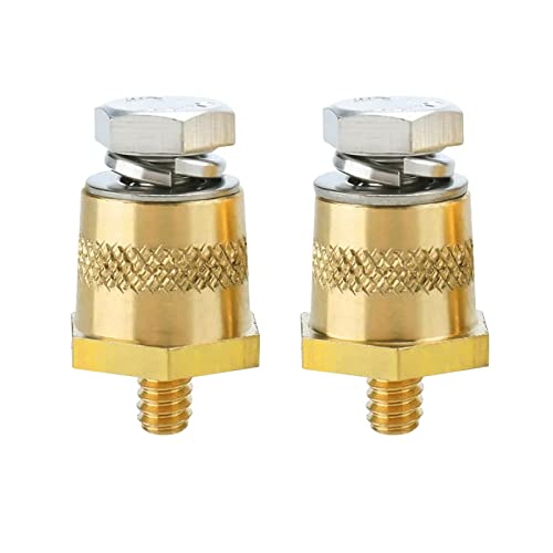 Ampper M6 Thread Male Brass Battery Terminal Charging Posts, M6 Battery Post Adapter (+/-) with Top Bolts for Extension, Pack of 2