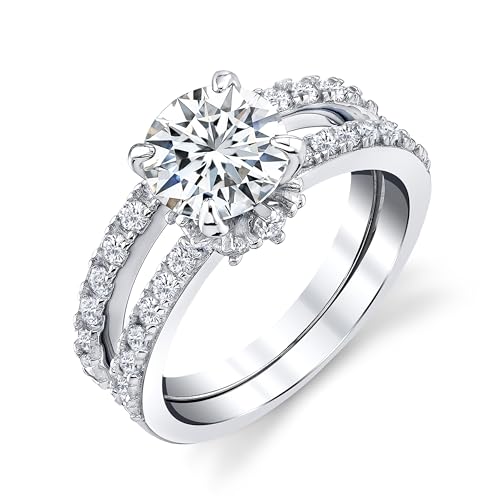 Metal Masters Co. 2.4Ct. Round Moissanite Sous Halo Bouquet Bridal Set Wedding Engagement Ring 18K White Gold Over Sterling Silver