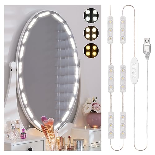Consciot LED Vanity Lights for Mirror, Hollywood Style Mirror Strip, Adjustable Color & Brightness, USB Cable, Dimmable Makeup Stick on Table Dressing Room Mirror,White