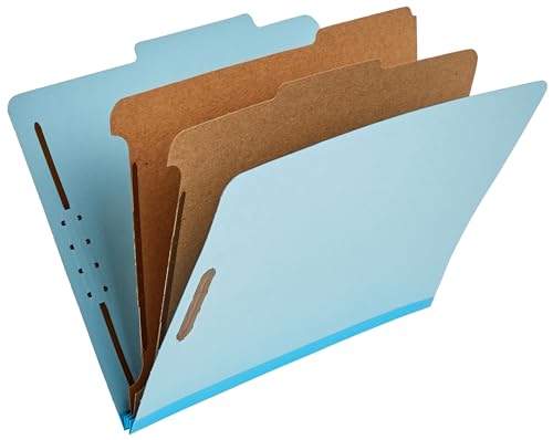 Amazon Basics Classification Folder, 100% Recycled, 2 Dividers, 2' Embedded, Letter, Light Blue, 10 Count per Box