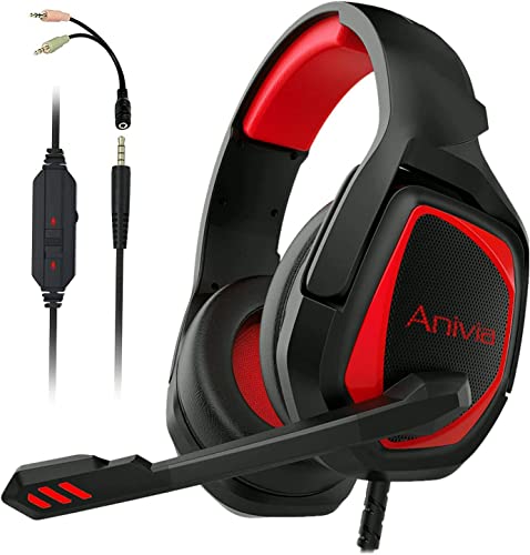 Anivia Upgrade Version Over-Ear Stereo Bass Gaming Headset Headphones with Noise Isolation Microphone, Volume-Control for Multi-Platforms