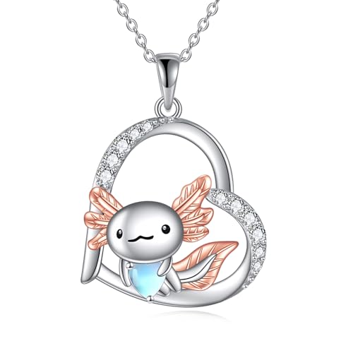 KQF Axolotl Necklace for Girls Sterling Silver Axolotl Moonstone Pendant Necklace Axolotl Jewelry Christmas Gifts for Women Animal Lovers (Axolotl Necklace)