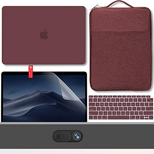 GMYLE MacBook Air 13 Inch Case 2018 Release New Version A1932 with Retina Display Touch ID, Plastic Hard Case Shell, Protective Carrying Sleeve, Screen Protector and Keyboard Skin –Burgundy Red