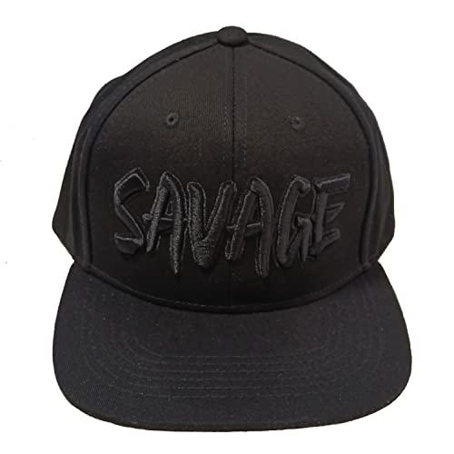 Savage Embroidered Cursive Style Flat Bill Black Snapback Cap