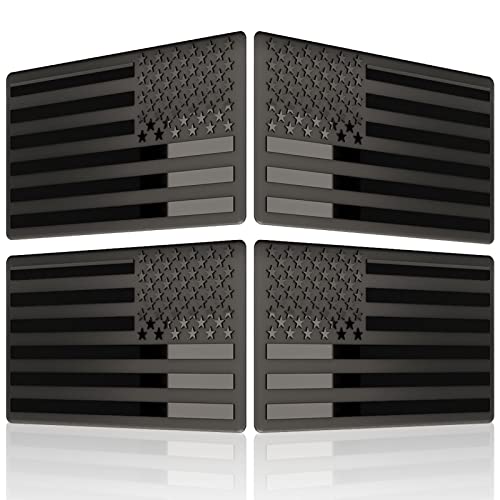 Embossed 3D Metal All Black American Flag Emblem Decal Stickers (2 Pairs), Matte Black 5' x 3' Patriotic USA US Flag Car Decals Bumper Stickers for Truck, Window, Motorcycle, Support US Military