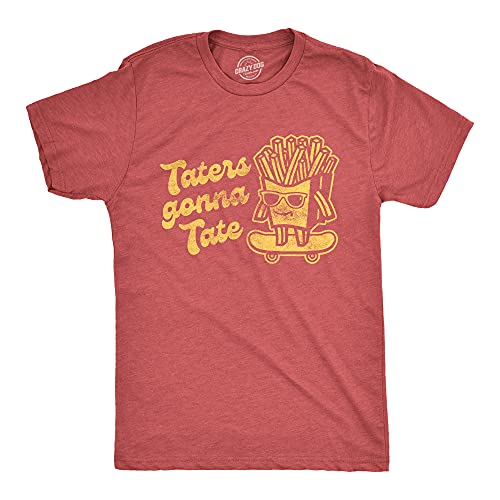 Mens Taters Gonna Tate Tshirt Funny French Fries Skateboarding Graphic Tee Funny Mens Shirts for Foodies with Adult Humor Red L