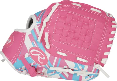 Rawlings girls 10.5' | Ages 6-9 Rawlings Remix Youth Baseball Glove 10 5 inch Basket Web Right Hand Throw Pink, Pink, One Size US
