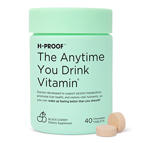 H-PROOF The Anytime You Drink Vitamin for Alcohol Metabolism, Liver Health & Immunity Support with Electrolytes, Antioxidants, Milk Thistle, Vitamins, 40 Chewable Tablets (20 Servings), Black Cherry
