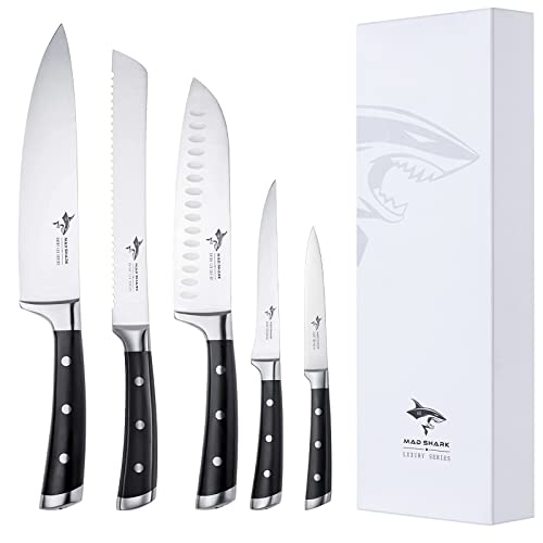 MAD SHARK Knife Set, Professional 5 Piece Kitchen Chef Knife Set, German High Carbon Stainless Steel Ultra Sharp Knives Sets, Ergonomic Handle Home Cooking Perfect Cutlery Set Gift