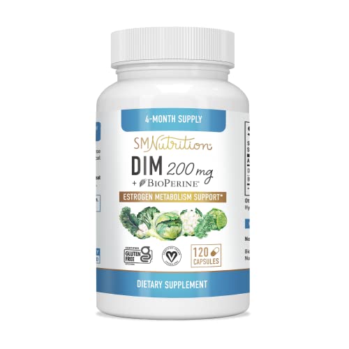 DIM Supplement 200 mg (120 Ct) | Estrogen Balance for Women & Men | Hormone Balance, Hormonal Acne Supplements, Menopause Support, Antioxidant Support, PMS Support | Non-GMO, Vegan, Soy Free