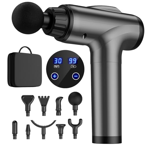 JQX Massage Gun Deep Tissue, Handheld Electric Body Muscle Massage Gun, High Percussion Vibration Back Neck Massager for Athletes with 30 Speed Levels & 9 Heads, Gifts for Men and Women Grey