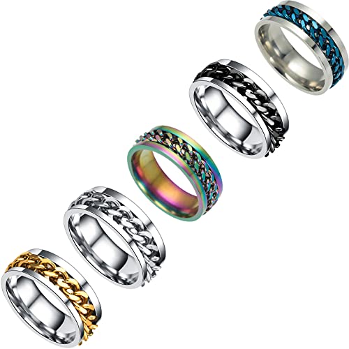 ZZ ZINFANDEL 5 PCS Anxiety Ring - Spinner Rings for Women Men Anxiety Relief 6MM Stainless Steel Fidget Rings for Anxiety (6)
