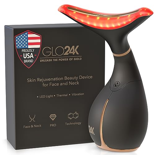 GLO24K Red Light Skin Rejuvenation Beauty Device for Face and Neck. Based on Triple Action L E D, Thermal, and Vibration Technologies.