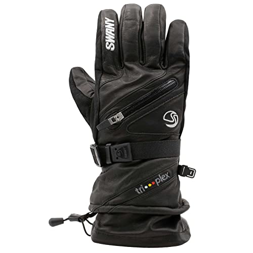 Swany Men's X-Cell 2.1 Sports Moisture-Wicking Quick-Drying Warm Durable Flexible Leather Winter Gloves, Black, X-Large