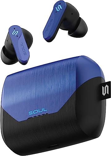 New Soul S-Play Bluetooth Wireless Earbuds | 40ms Low Latency, Gaming, and Entertainment in-Ear Headphones with Microphone | Water Resistant, Wireless Charging Case, 28 Hours of Playtime | Beta Blue