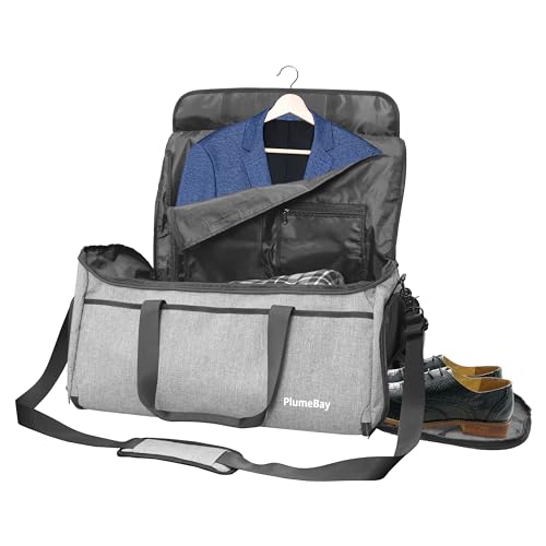 Convertible Carry on Garment Bag for Men and Women,Garment Bags for Travel with Shoe Pouch,2 in 1 Hanging Suitcase Suit Bag Travel Bags,Duffle Bag,Gifts for him,Gifts for her,Grey