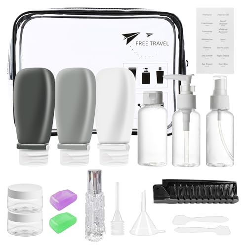 18 Pack Leak Proof Silicone Travel Bottles Set, 3oz Leak Proof with Bandage Silicone Squeezable Travel Accessories Containers Toiletries for Shampoo Conditioner Lotion Liquids (BPA Free) (Black)