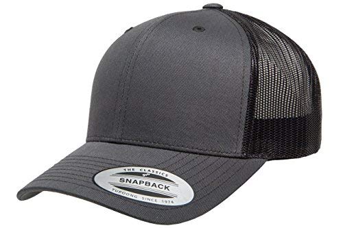 Yp Classics Retro Trucker Cap Structured Classic Yupoong Snapback Hat (Charcoal/Black)