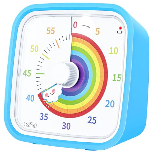 Yunbaoit Visual Timer with Protective Case, Rainbow Disk 60 Minute Countdown Timer for Kids and Adults, Silent Time Management Tool(Blue Rainbow)