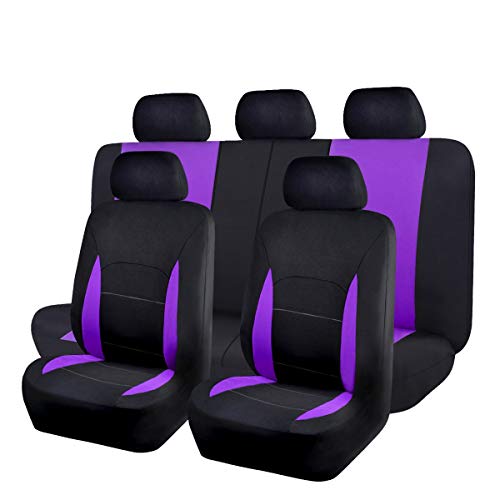 Flying Banner Car Seat Covers Front Seats Rear Bench Polyester car seat Protectors Easy installations Rear Bench Split Classic Man Lady Truck (Full Set - Low Back, Black Purple)…