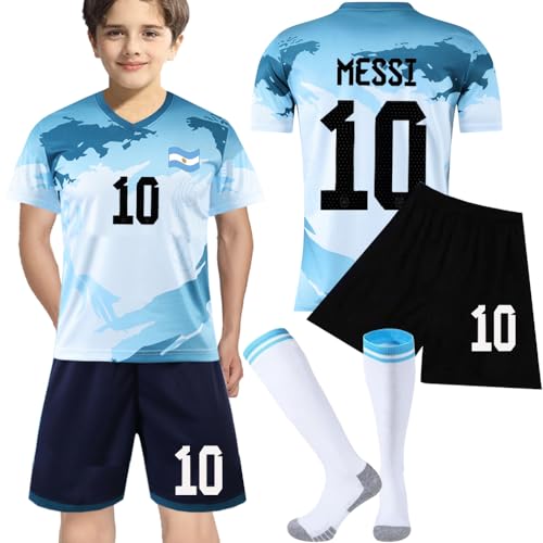 Casmy Kids Youth Argentina Me-Ssii Jersey+Soccer Shorts World Cup Football Sports Team Camo Graphic Shirts Kit for Boy Girl