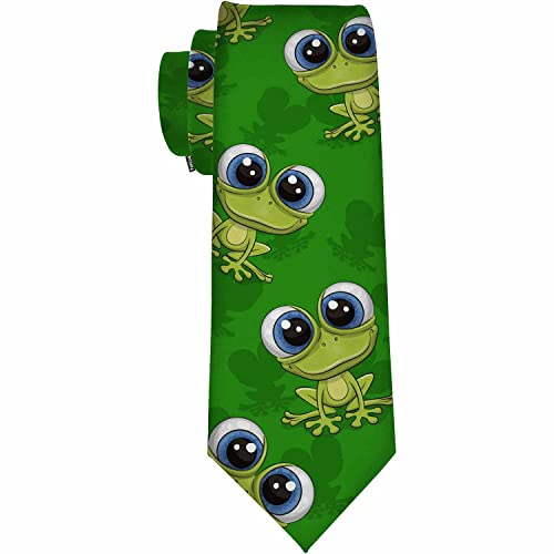 Yekiua Leaping Frog Men's Necktie Funny Cartoon Frog Holiday Festival Funny Ties For Men Formal Occasion Wedding Neck Tie Green