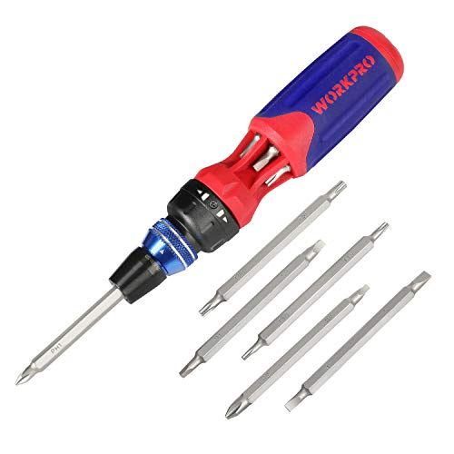 WORKPRO 12-in-1 Ratcheting Multi-Bit Screwdriver Set, Quick-load Mechanism Screwdriver with Double End Bits in Handle