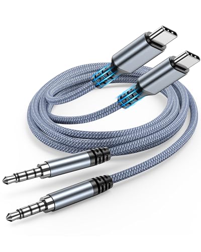 Highwings USB C to 3.5mm Aux Audio Cable (2-Pack) for iPhone 15, Samsung Galaxy S23, S22, S20, Android, iPad Pro, Pixel, Headphone, Type C to 1/8' Male Hi-Fi Stereo Jack Cord 3.3FT