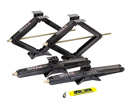 ROCKMAN RV Camper Trailer Stabilizer Leveling Scissor Jacks w/Socket & Level 24' 5000lbs Set 4