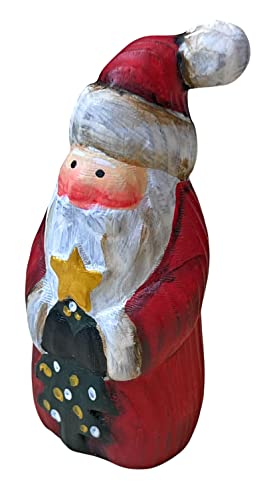 YEEYAYA Santa Claus Wood Sculpture Hand Carved Wood Santa Wooden Figurine Wood Statue Room Decor Home Decor Merry (Santa+Star)