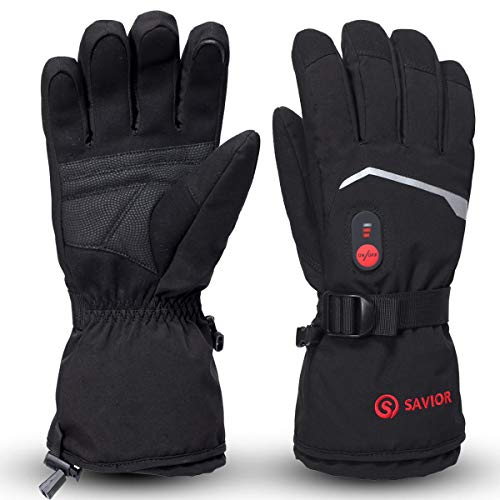SAVIOR HEAT Heated Gloves, Unisex Rechargeable Battery Powered Electric Heating Glove for Winter Outdoor (Black S66B, Medium)