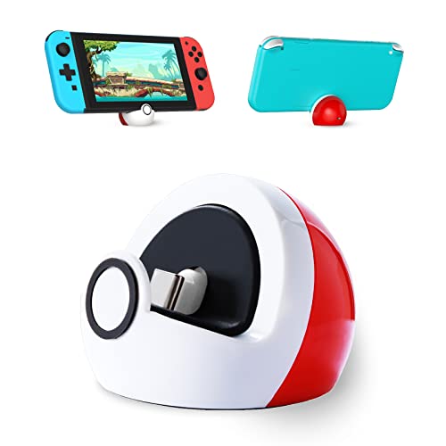 Antank Tiny Charging Stand Compatible with Nintendo Switch/Switch Lite/Switch OLED, Cute Switch Dock Station USB-C Port, Portable Charger Stand for Switch Games, No Projection, Red&White